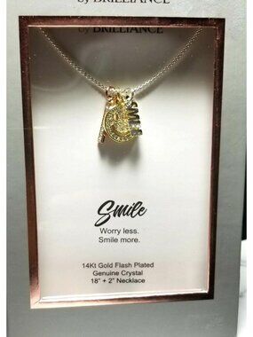Believe by Brilliance 14kt Gold Plated Crystal "Smile" Face Pendant/Chain NEW